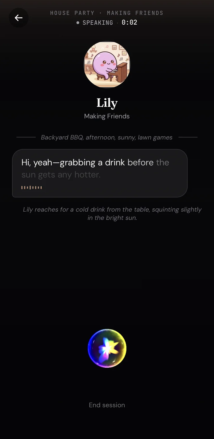 Sation conversation session with Lily, an AI character