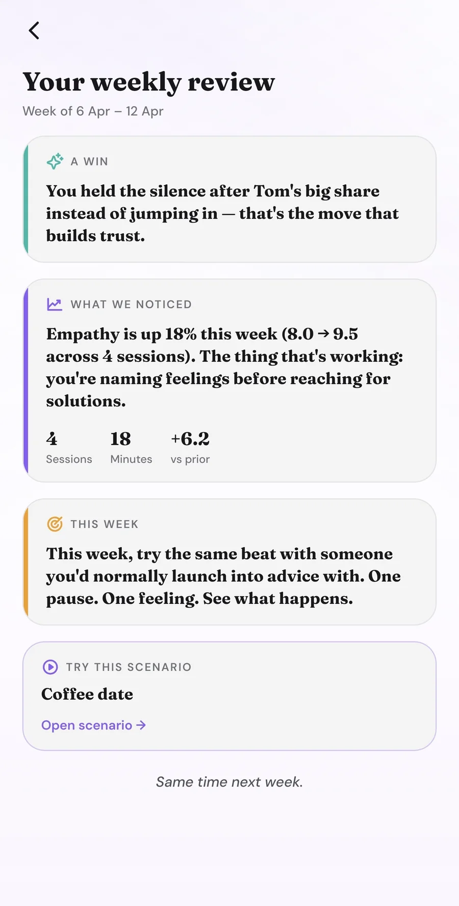 Sation weekly review screen